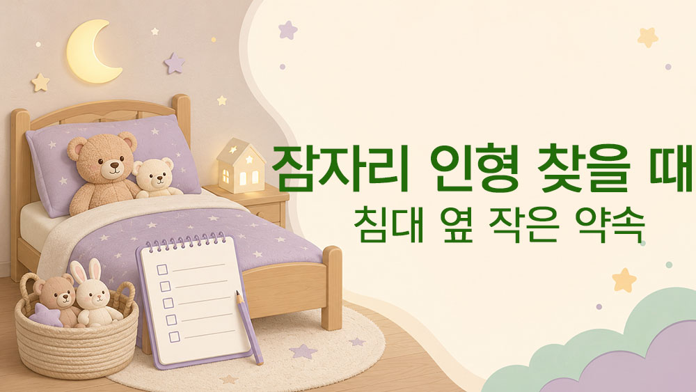 잠자리 인형을 계속 찾는 아이를 위한 침대 옆 작은 약속을 표현한 썸네일 이미지