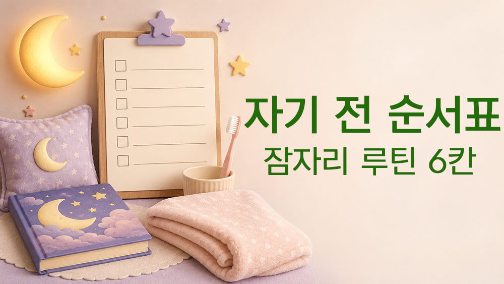 아이 자기 전 순서표와 잠자리 루틴을 표현한 썸네일 이미지
