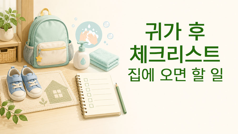 아이 귀가 후 체크리스트와 집에 오면 할 일을 표현한 썸네일 이미지