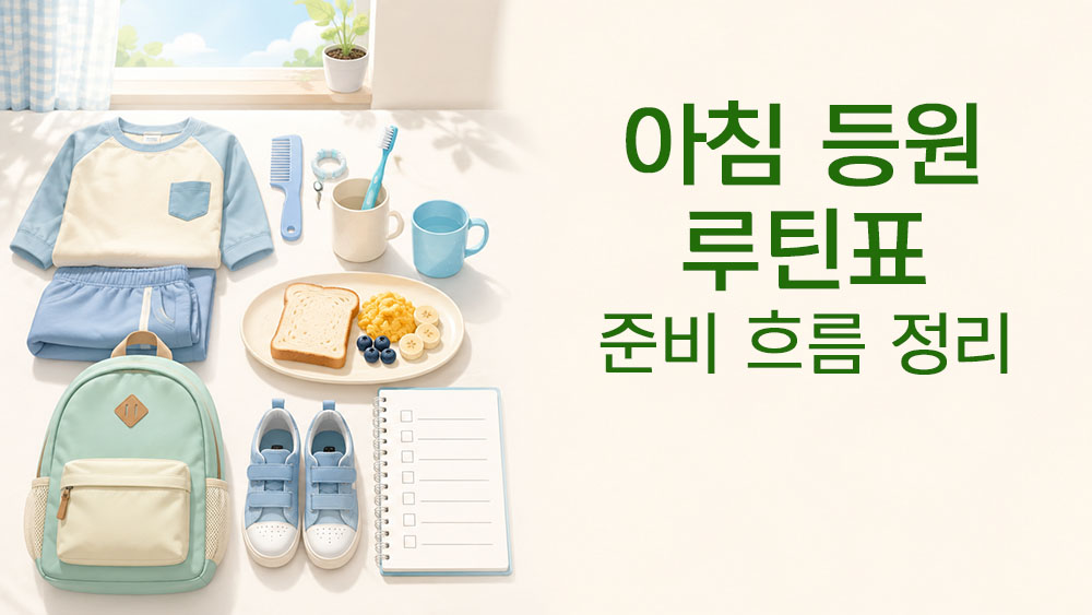 아이 아침 등원 루틴표와 등원 준비 흐름을 표현한 썸네일 이미지