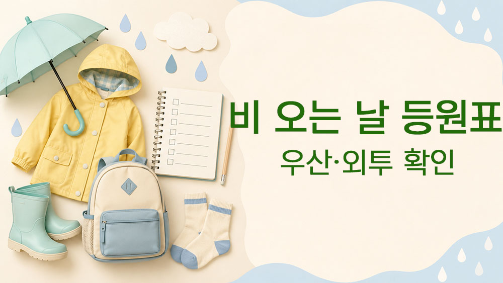 비 오는 날 아이 등원 준비표와 우산 외투 확인을 표현한 썸네일 이미지