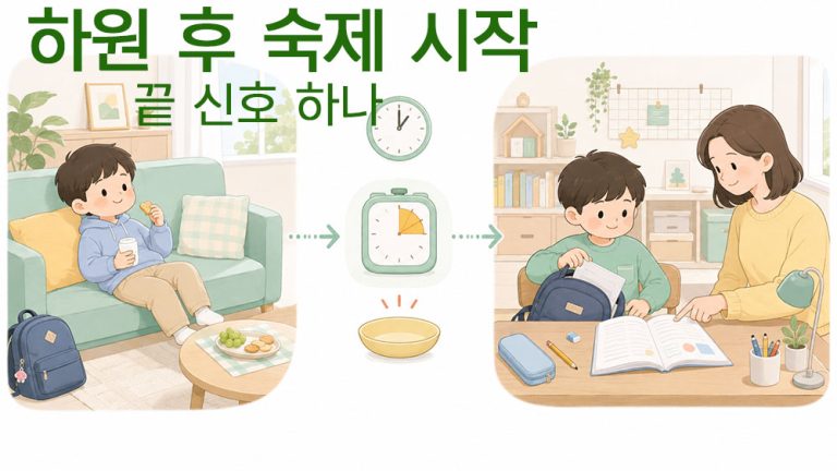 하원 후 쉬는 시간을 마치고 숙제를 시작하는 아이의 3단계 전환 루틴