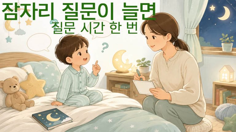잠자리 전에 질문이 계속 이어지는 아이와 마지막 질문 시간을 정하는 사용 예시