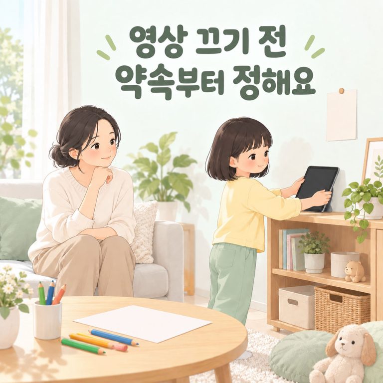 태블릿을 선반에 내려놓고 그림 그릴 준비를 하는 아이와 보호자